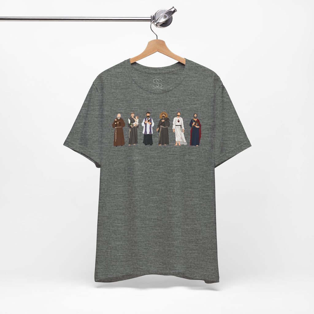Religious Figures Lineup Tee — Saints & Clergy Portrait T-Shirt