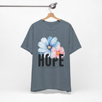 Hope Floral T-Shirt — Inspirational Hope Tee with Blue & Pink Flowers