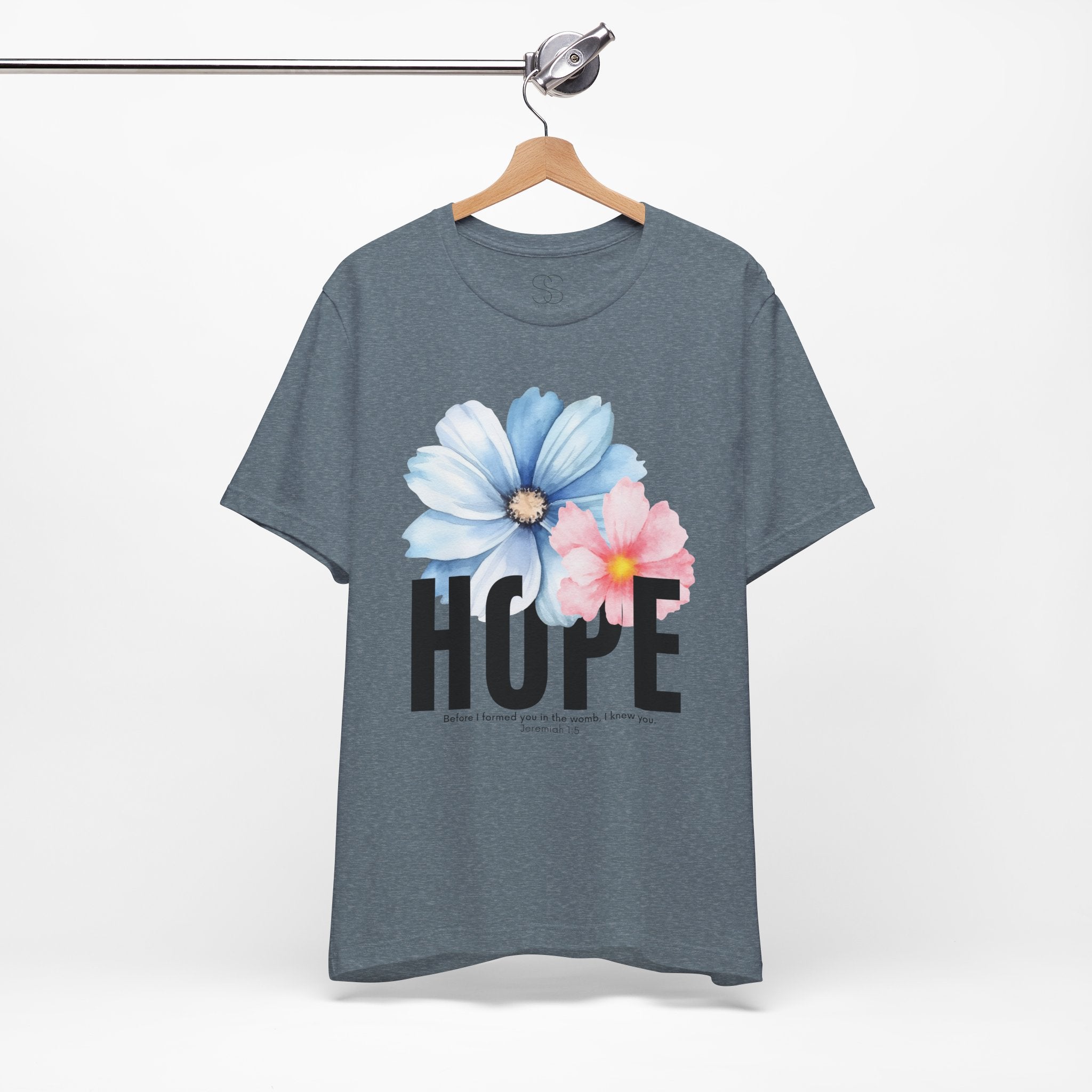 Hope Floral T-Shirt — Inspirational Hope Tee with Blue & Pink Flowers