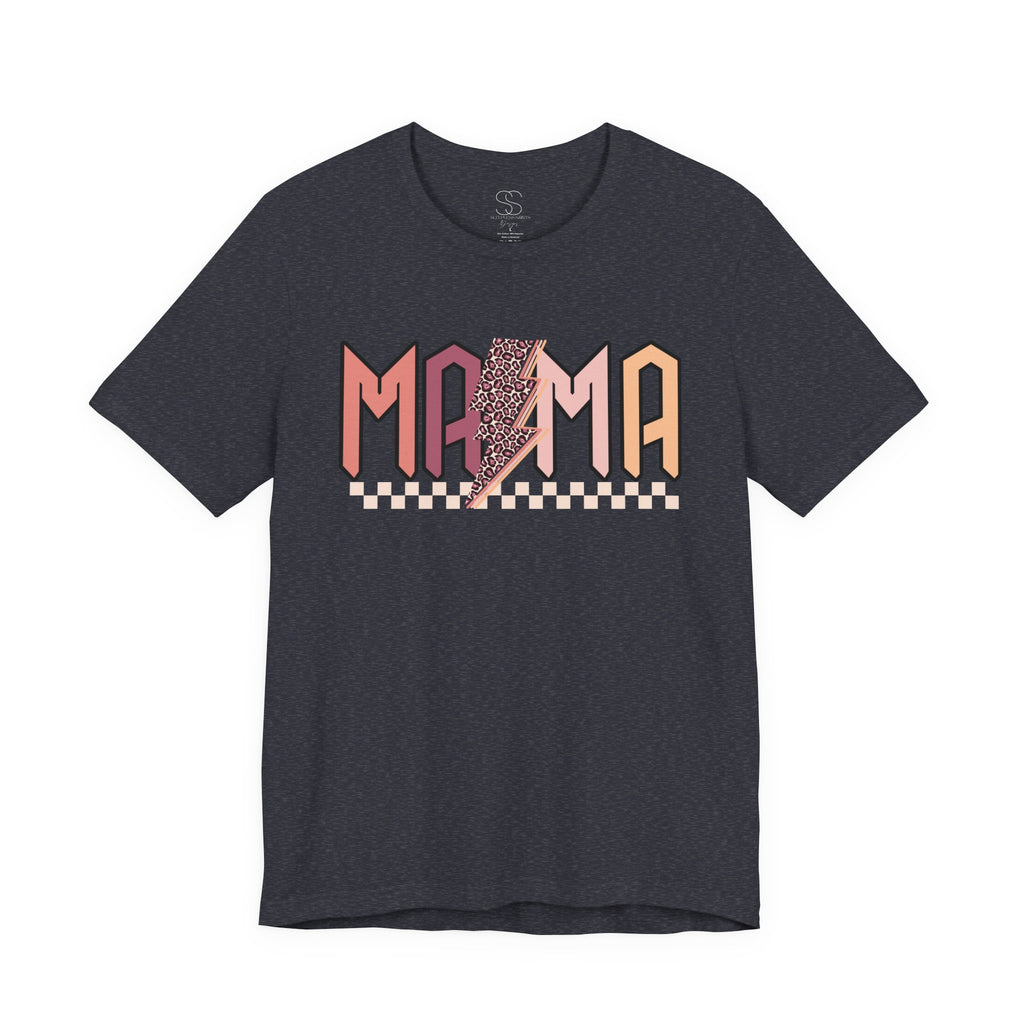 Mama Retro Lightning Tee – Vintage Checkered Mom T-Shirt