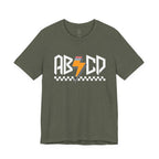 ABCD Lightning Bolt Tee - Retro Racing Checkerboard Graphic T-Shirt