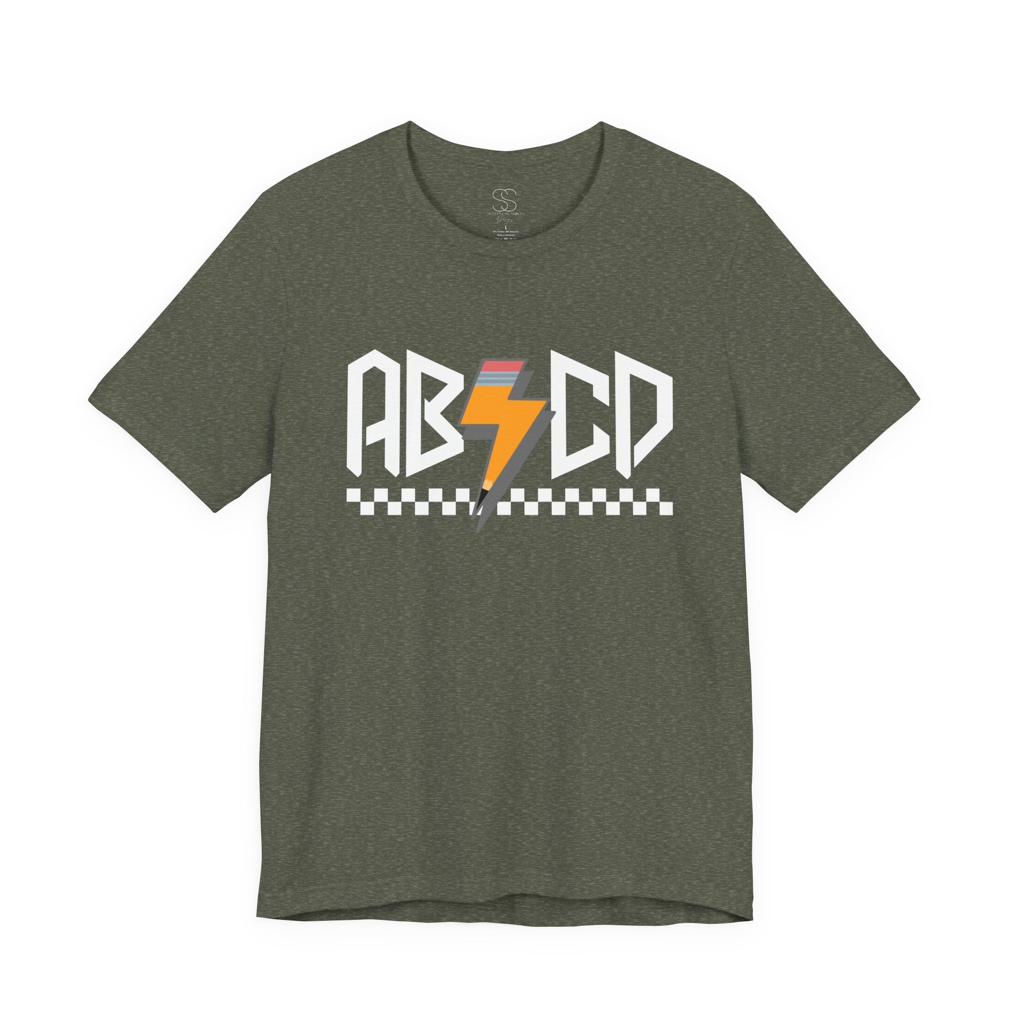 ABCD Lightning Bolt Tee - Retro Racing Checkerboard Graphic T-Shirt