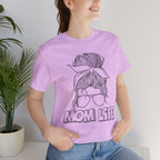 Mom Life Graphic Tee – Casual Motherhood T-Shirt with Messy Bun Design