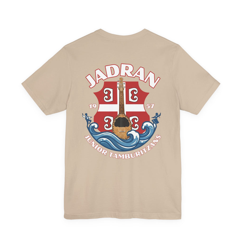 Jadran Junior Tamburitzans Adult T‑Shirt - White and Red Lettering & Serbian Logo