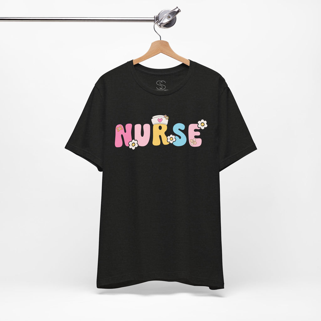 Nurse Floral Bubble Letter T-Shirt — Cute Pastel Tee