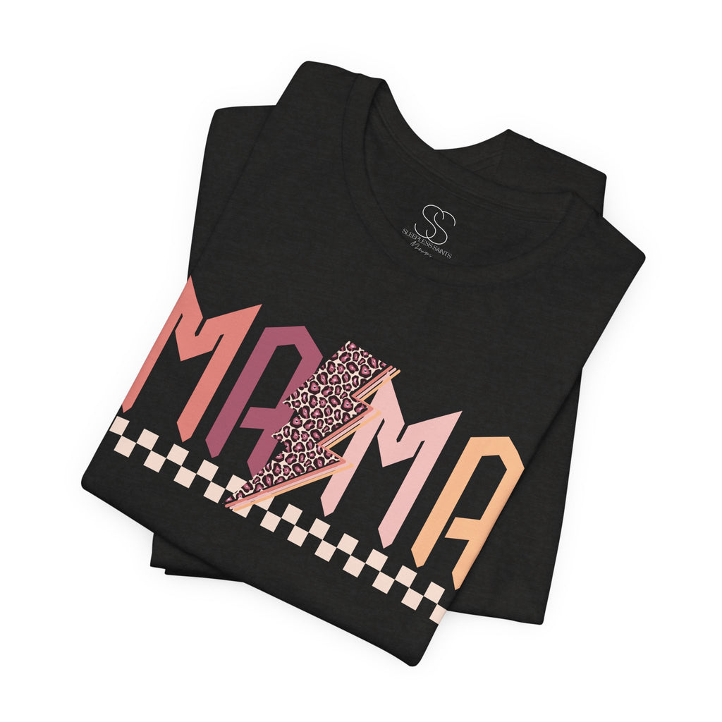 Mama Retro Lightning Tee – Vintage Checkered Mom T-Shirt