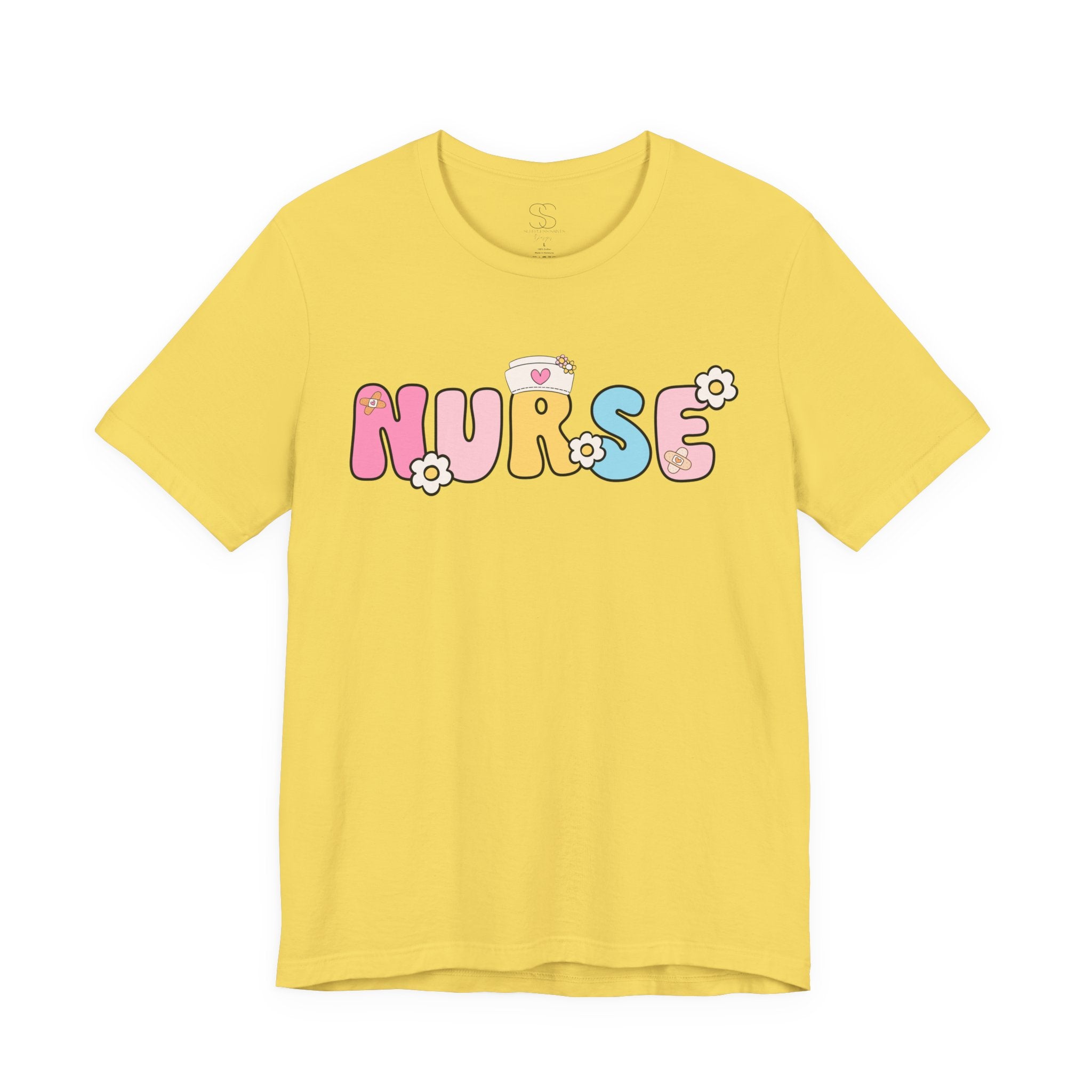 Nurse Floral Bubble Letter T-Shirt — Cute Pastel Tee