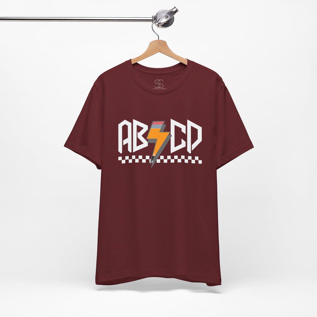 ABCD Lightning Bolt Tee - Retro Racing Checkerboard Graphic T-Shirt