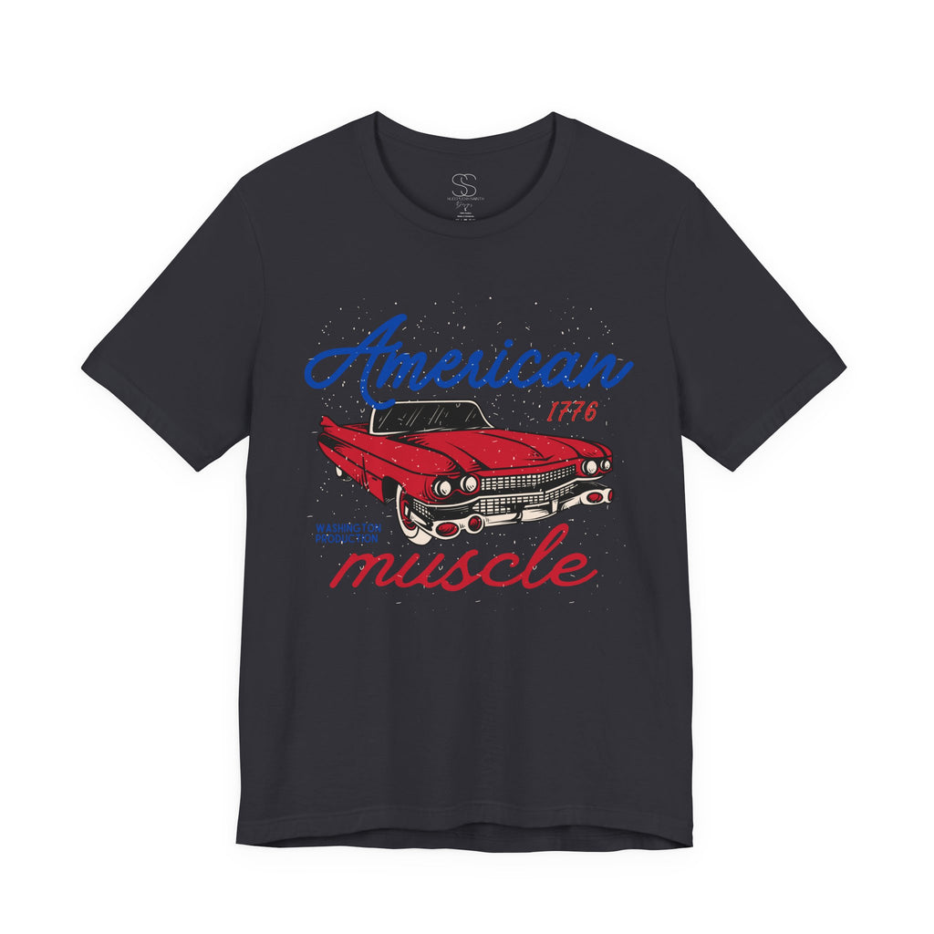 American Muscle Tee - Vintage Red Classic Car 1776 Patriotic Shirt
