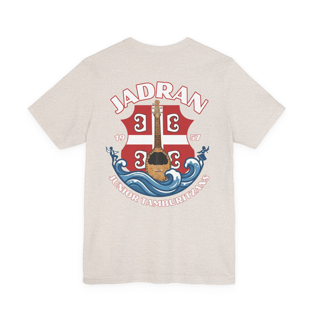 Jadran Junior Tamburitzans Adult T‑Shirt - White and Red Lettering & Serbian Logo