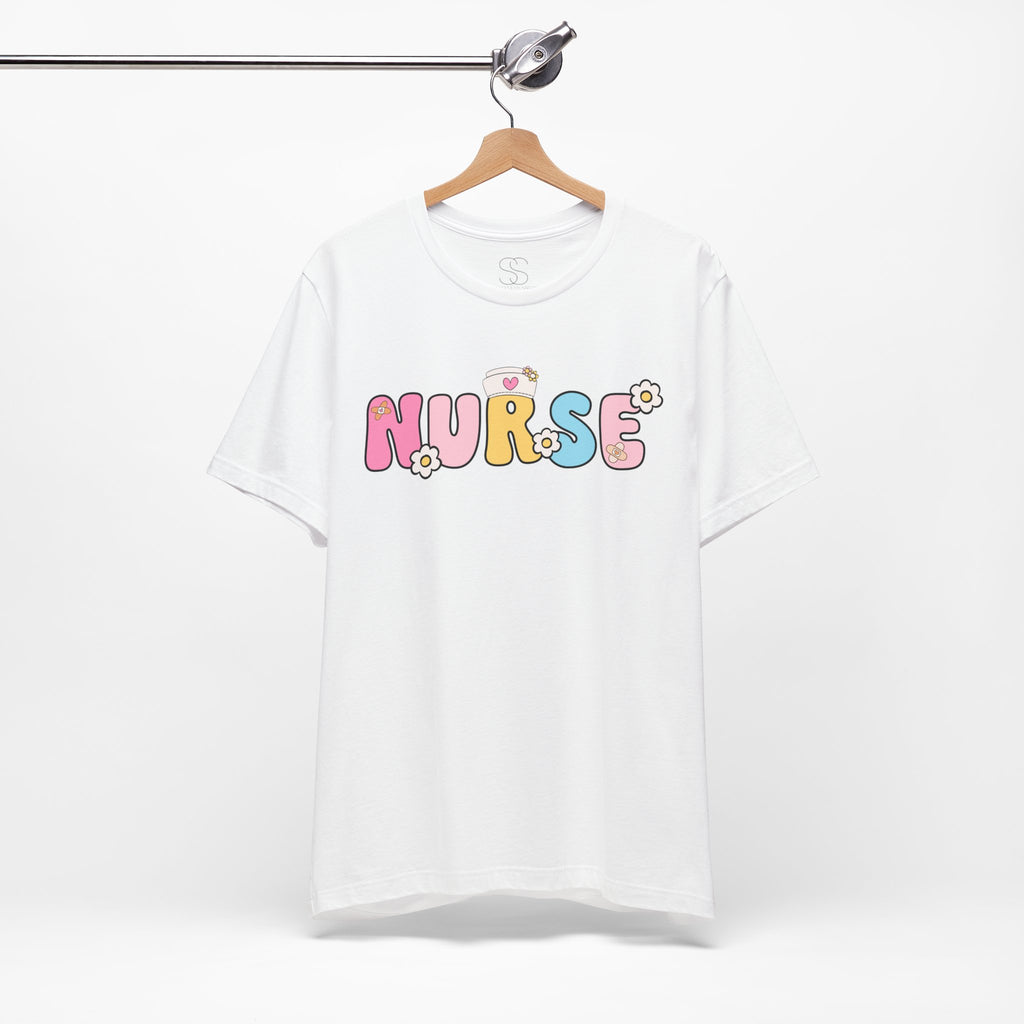 Nurse Floral Bubble Letter T-Shirt — Cute Pastel Tee