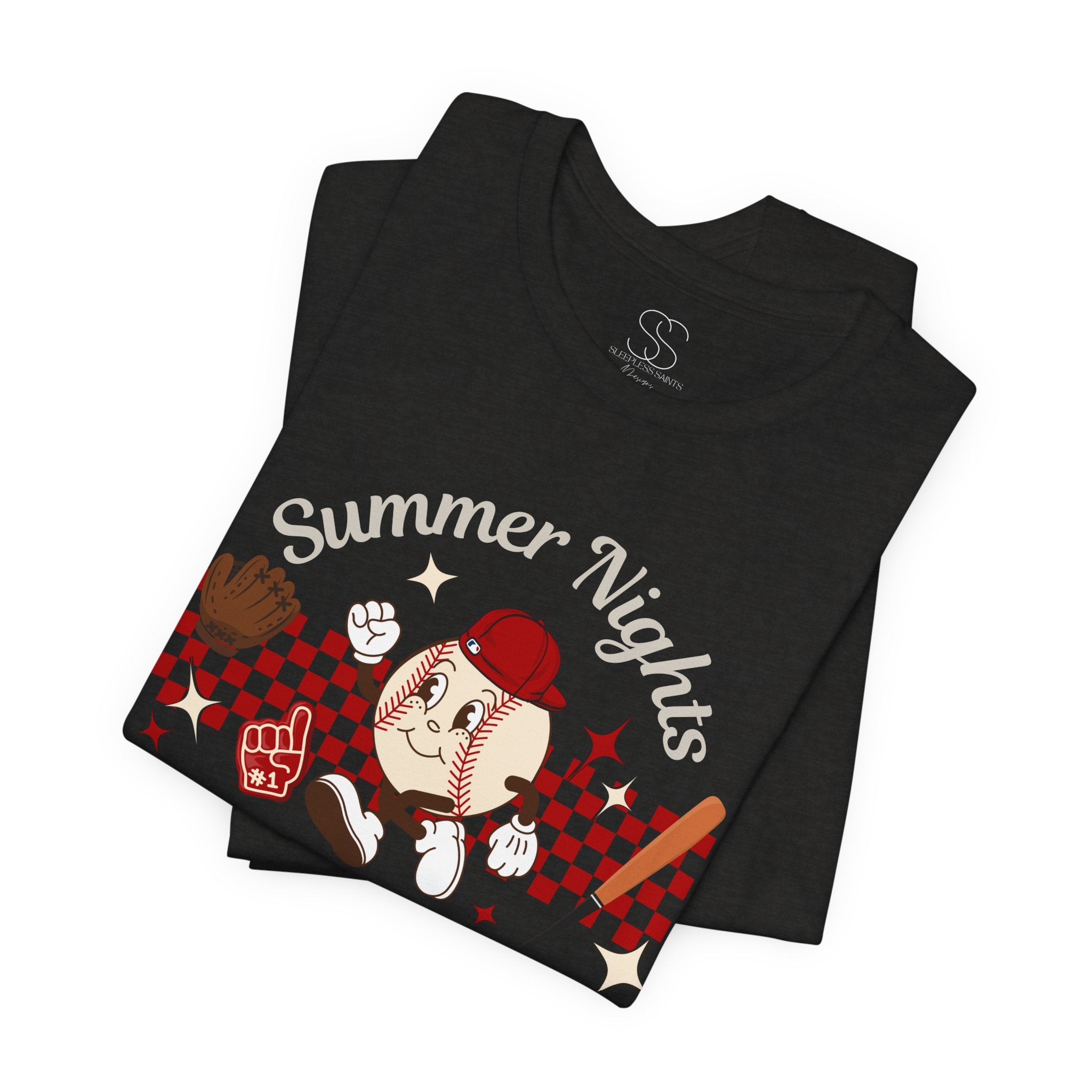 Summer Nights Ballpark Lights Tee — Retro Baseball Graphic T-Shirt