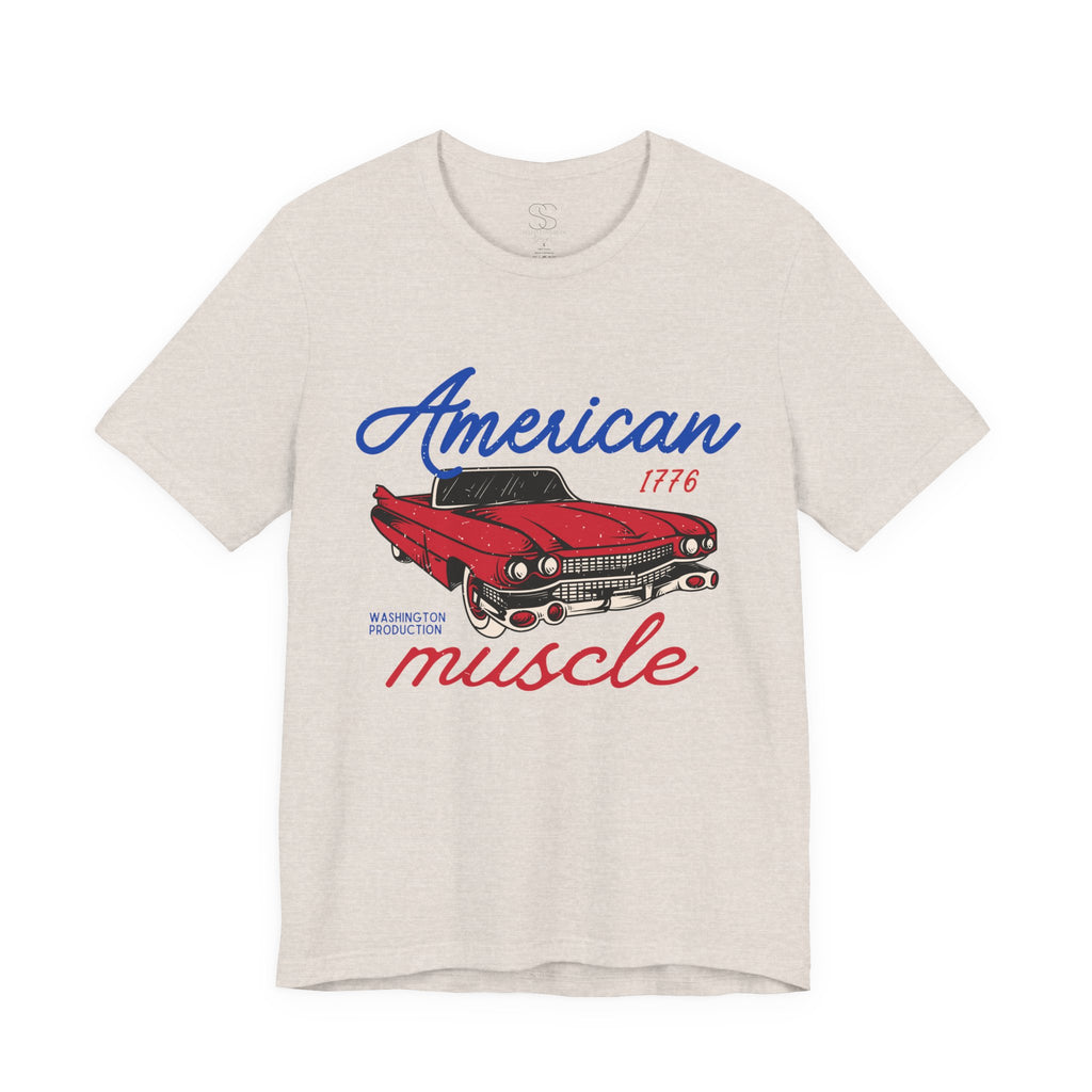 American Muscle Tee - Vintage Red Classic Car 1776 Patriotic Shirt