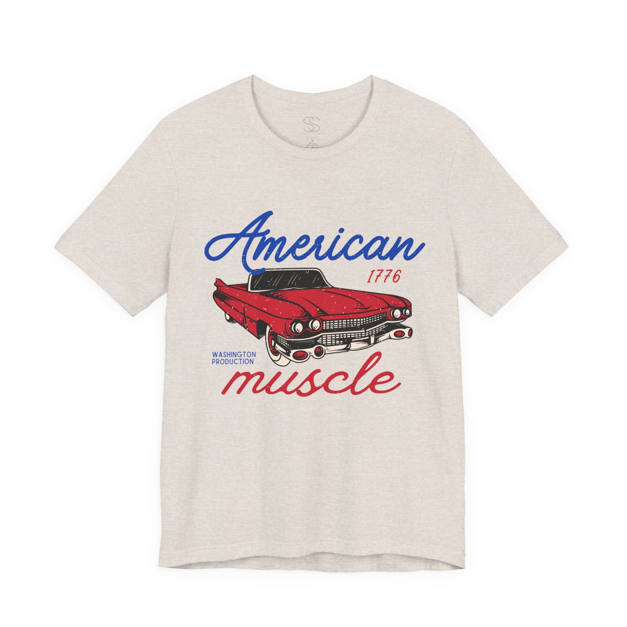 American Muscle Tee - Vintage Red Classic Car 1776 Patriotic Shirt