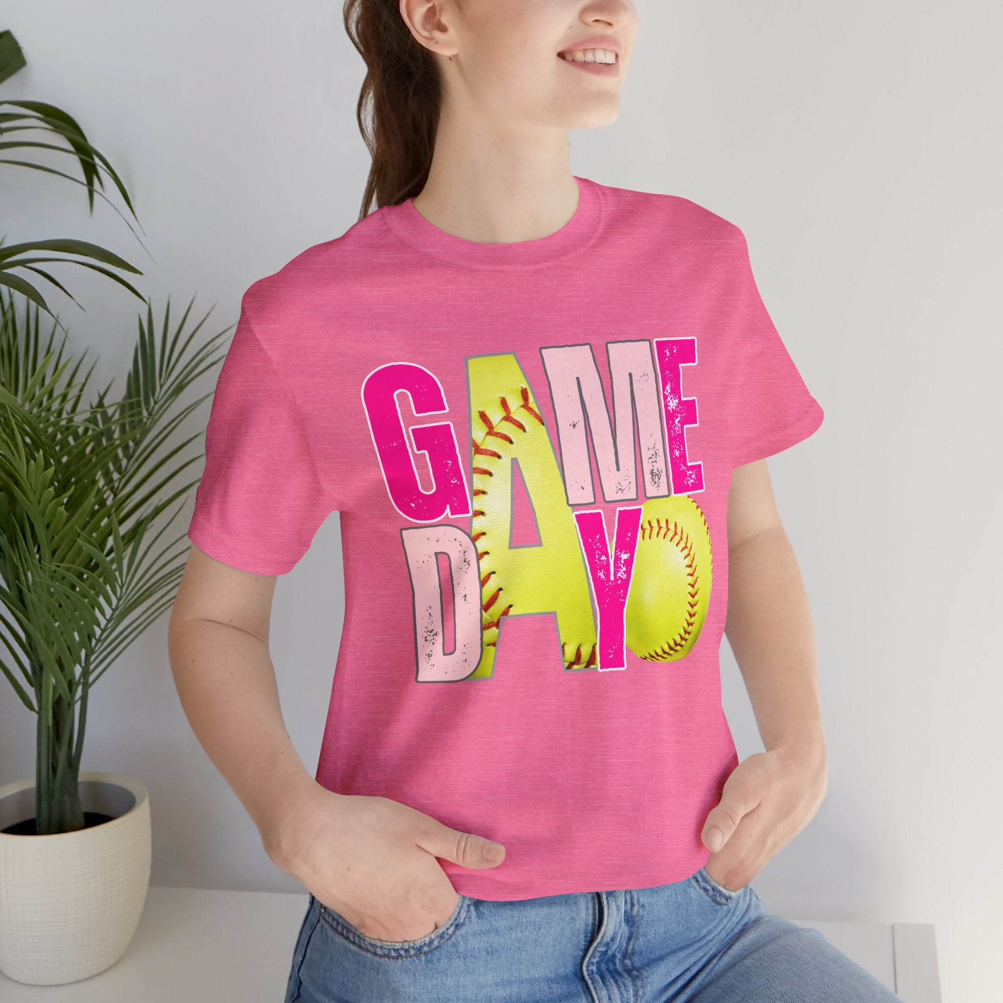Game Day Softball T-Shirt – Bright Pink & Yellow Softball Graphic Tee