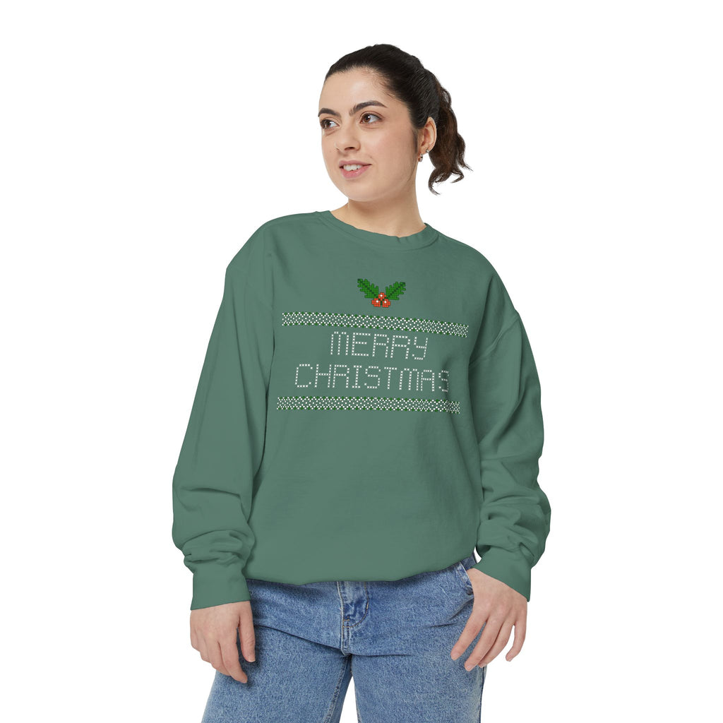 Merry Christmas Stitching Unisex Garment-Dyed Sweatshirt