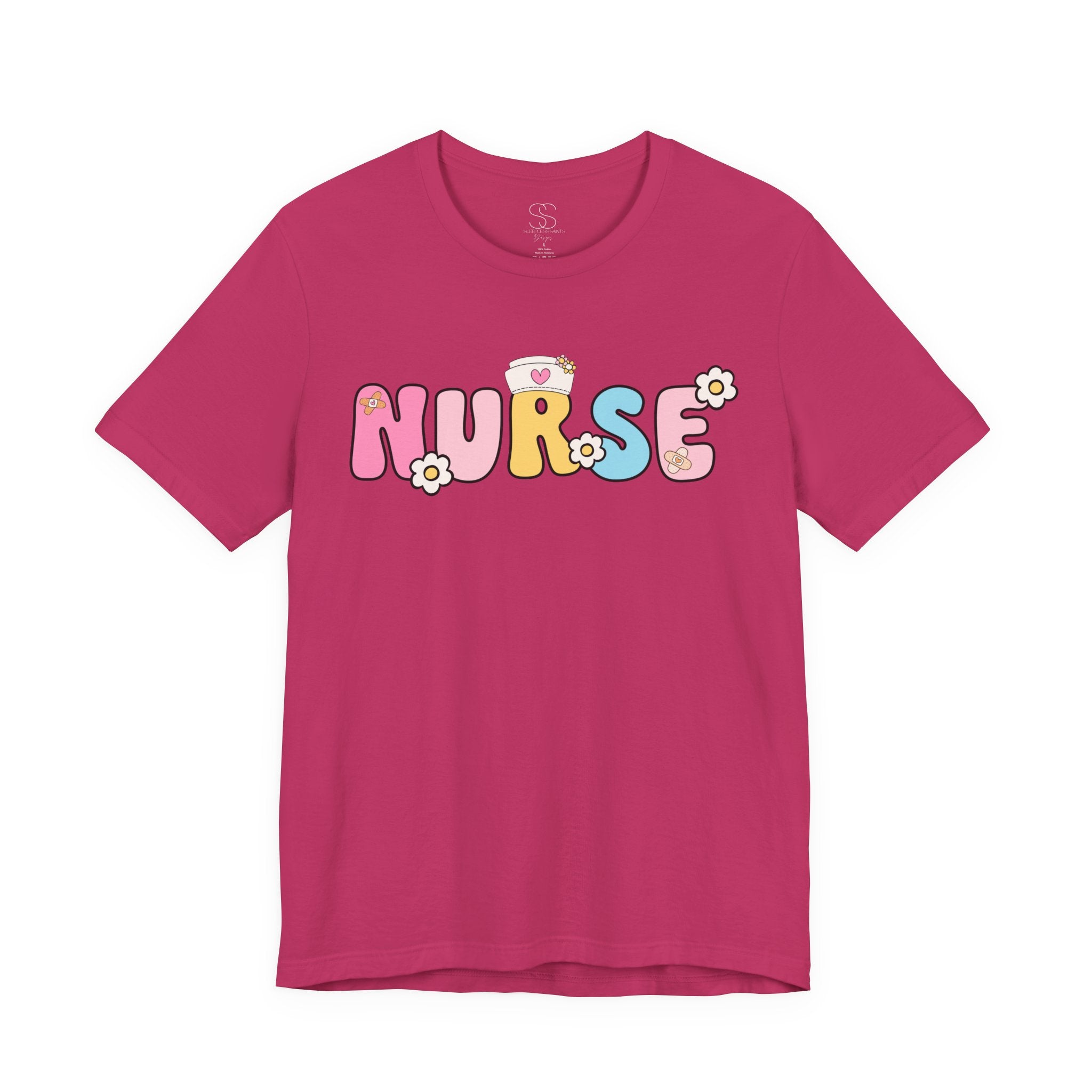 Nurse Floral Bubble Letter T-Shirt — Cute Pastel Tee