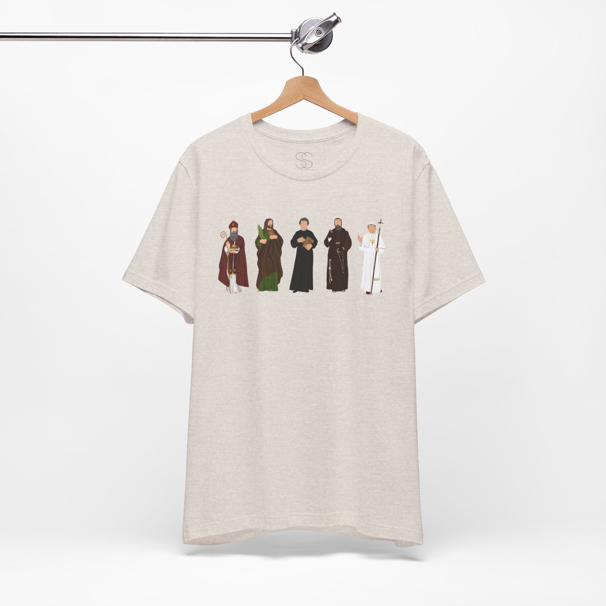 Saints Lineup T‑Shirt — Minimal Catholic Saints Illustration Tee