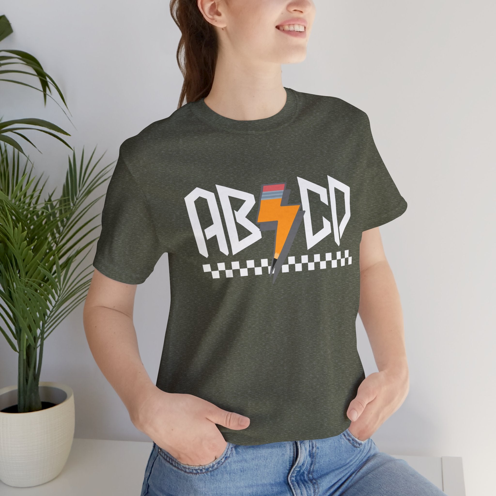 ABCD Lightning Bolt Tee - Retro Racing Checkerboard Graphic T-Shirt