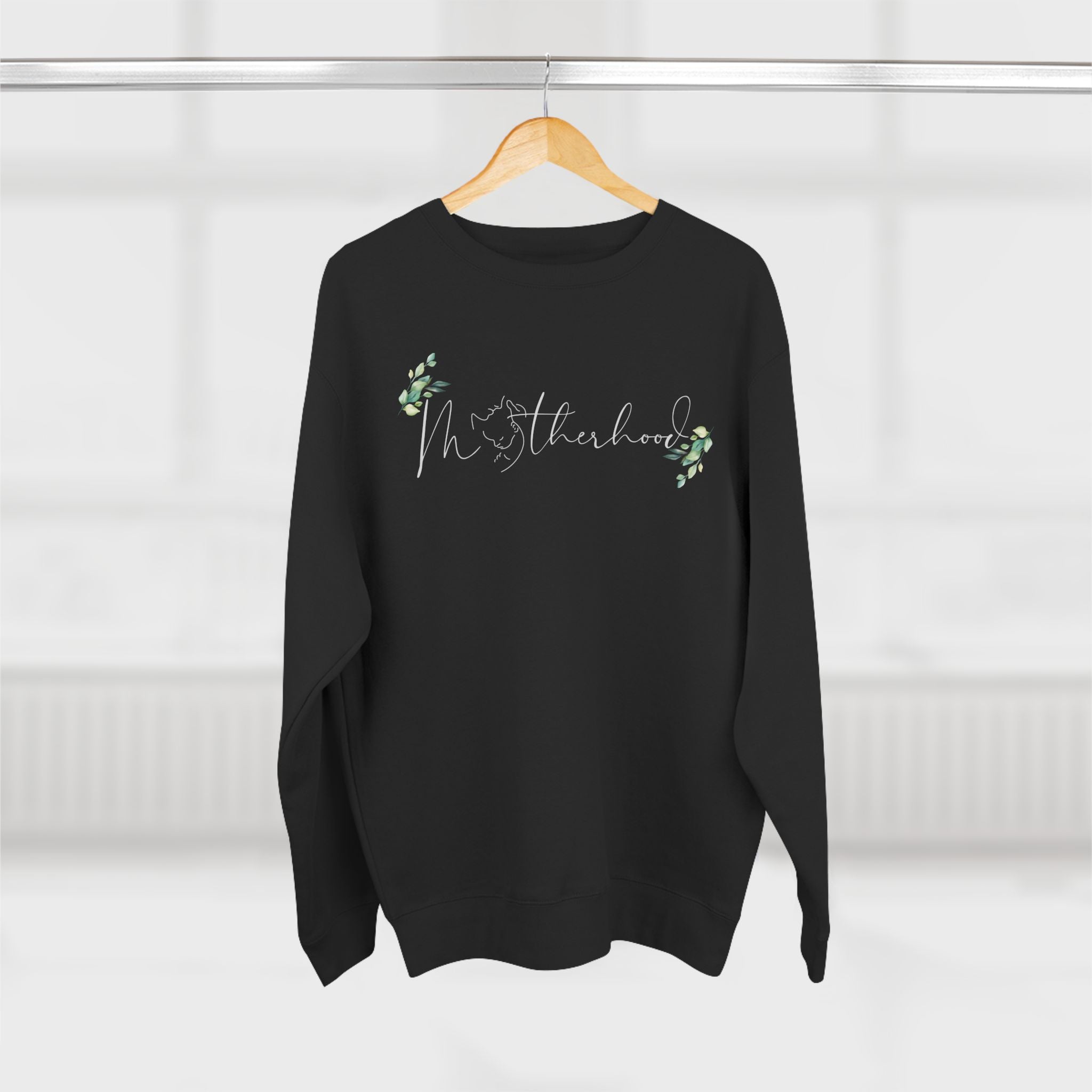 Motherhood Script Sweatshirt — Floral Eucalyptus Mom Crewneck