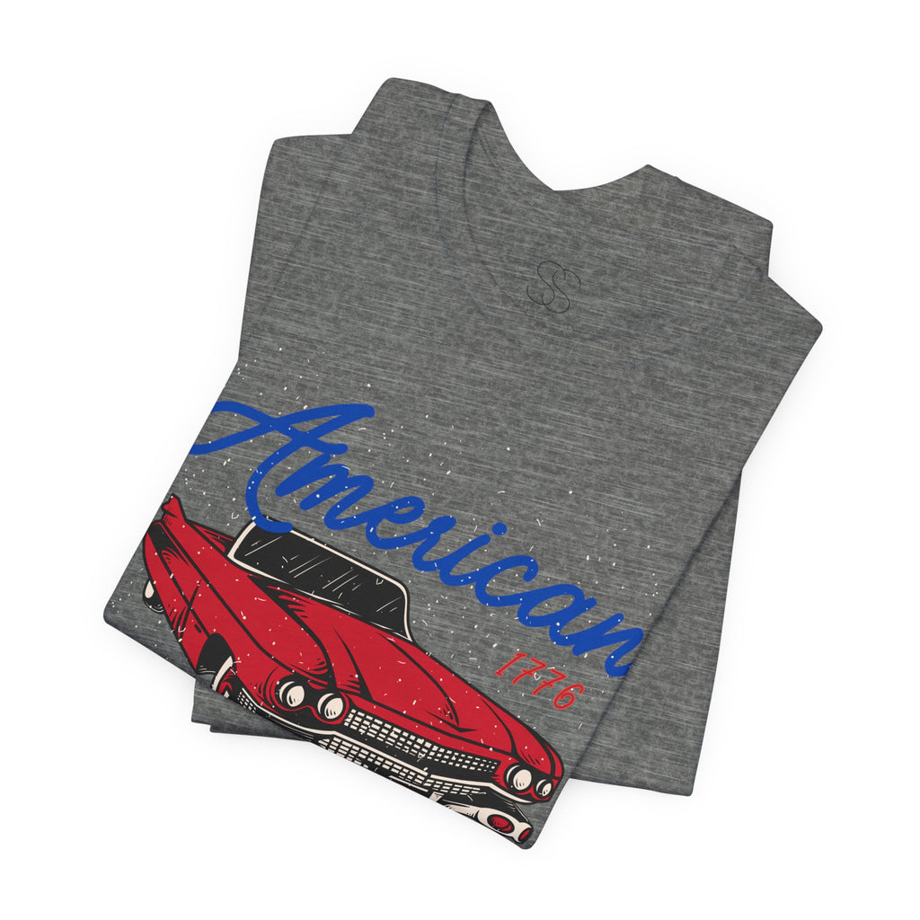 American Muscle Tee - Vintage Red Classic Car 1776 Patriotic Shirt
