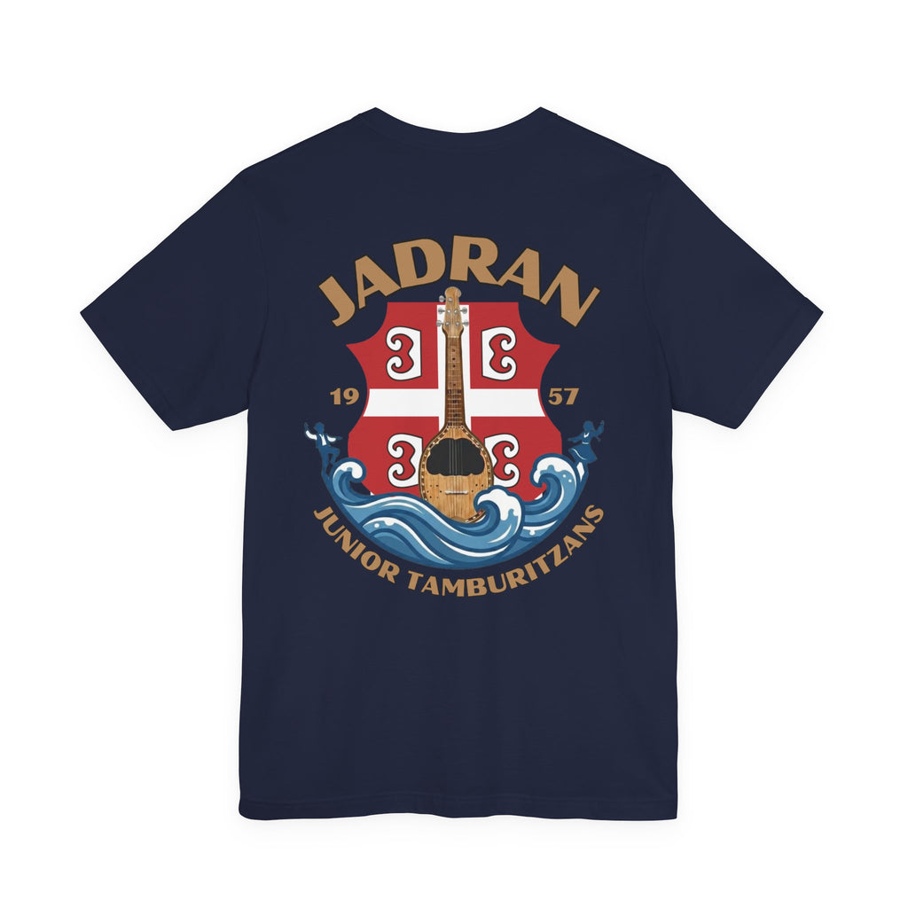 Jadran Junior Tamburitzans Adult T‑Shirt - Tan Lettering & Serbian Logo