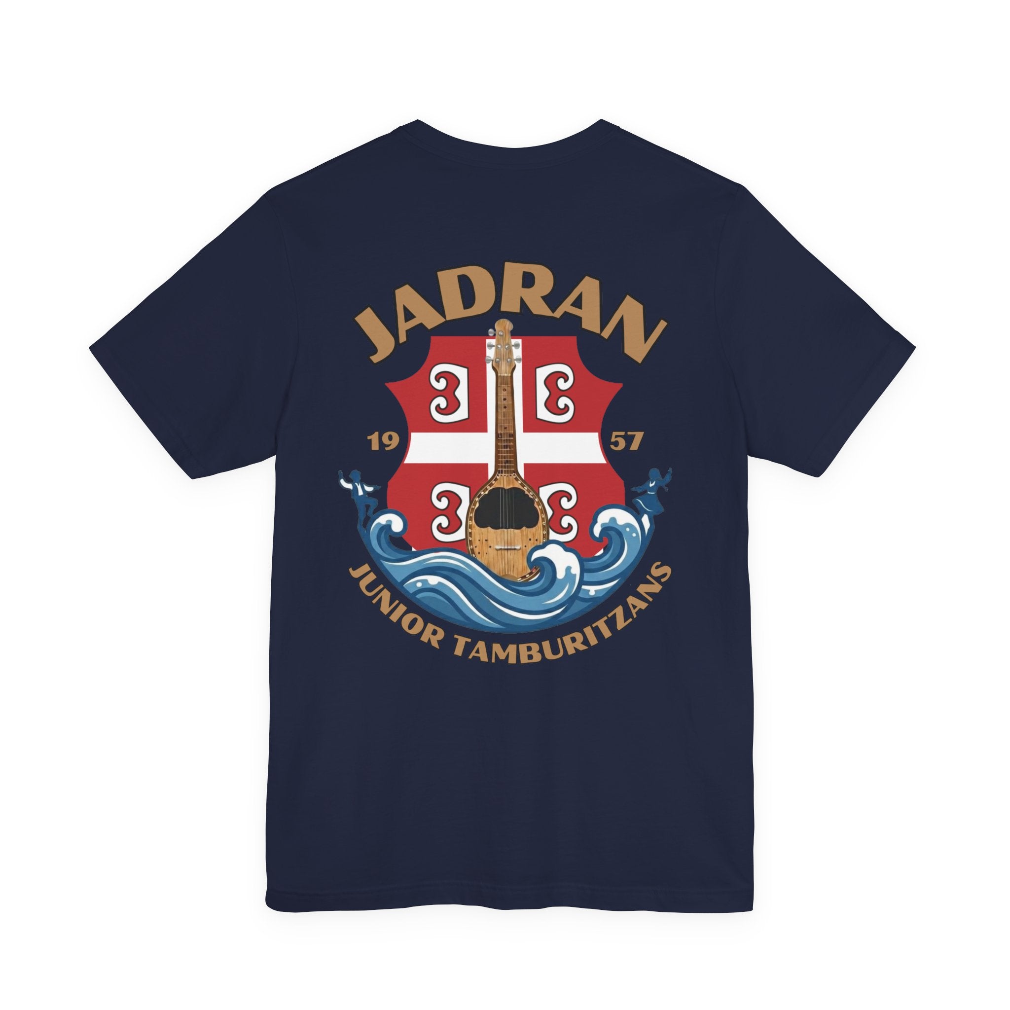 Jadran Junior Tamburitzans Adult T‑Shirt - Tan Lettering & Serbian Logo