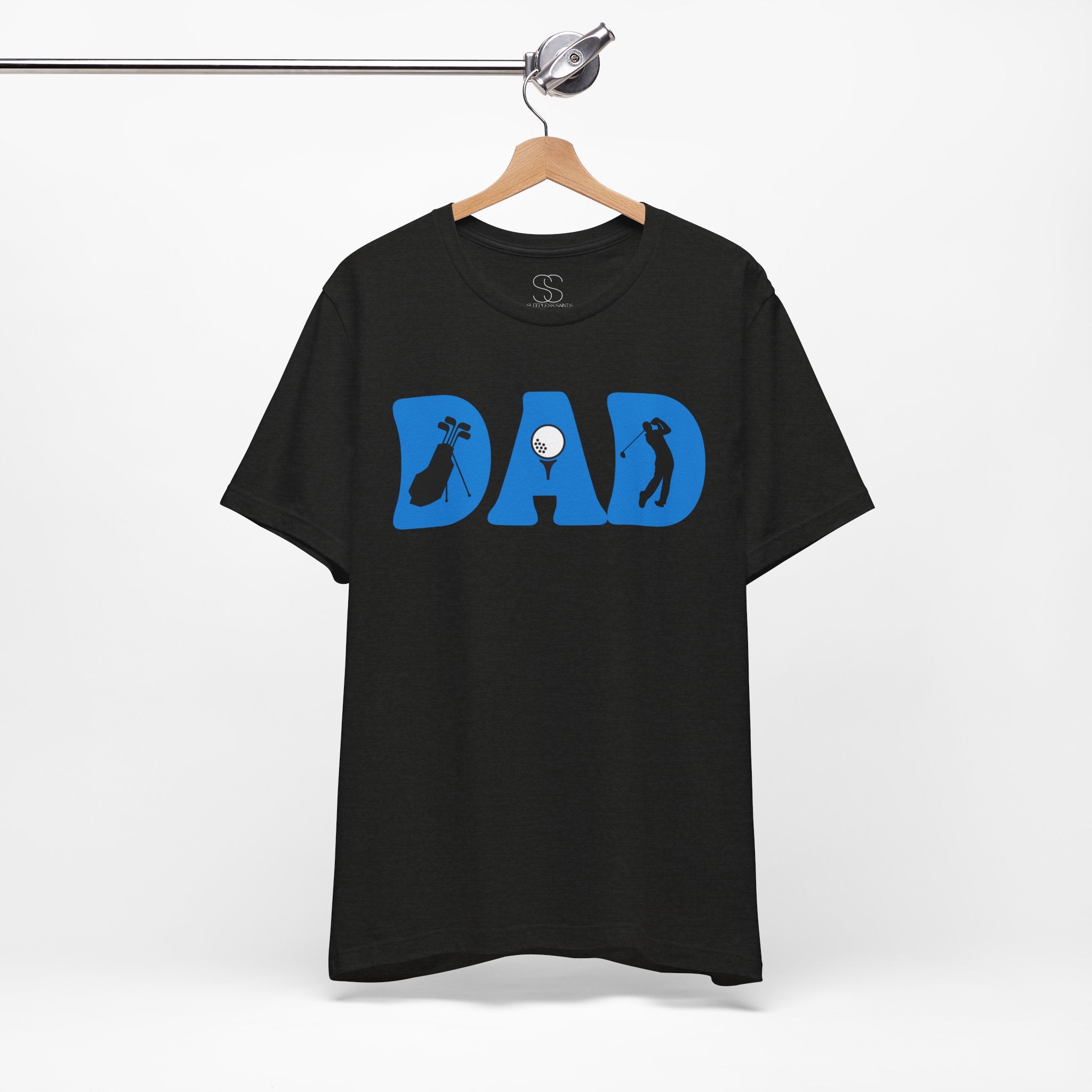 Dad Golf T-Shirt — Blue "DAD" Golf Silhouette Tee
