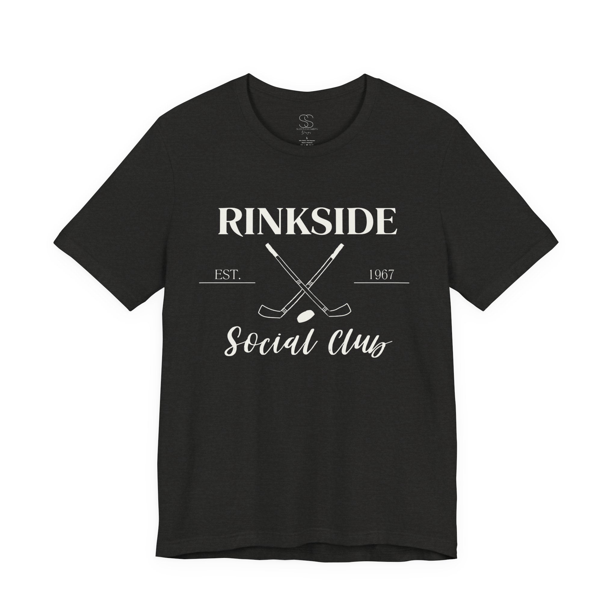 Rinkside Social Club Tee — Hockey Skate Crossed Sticks Shirt