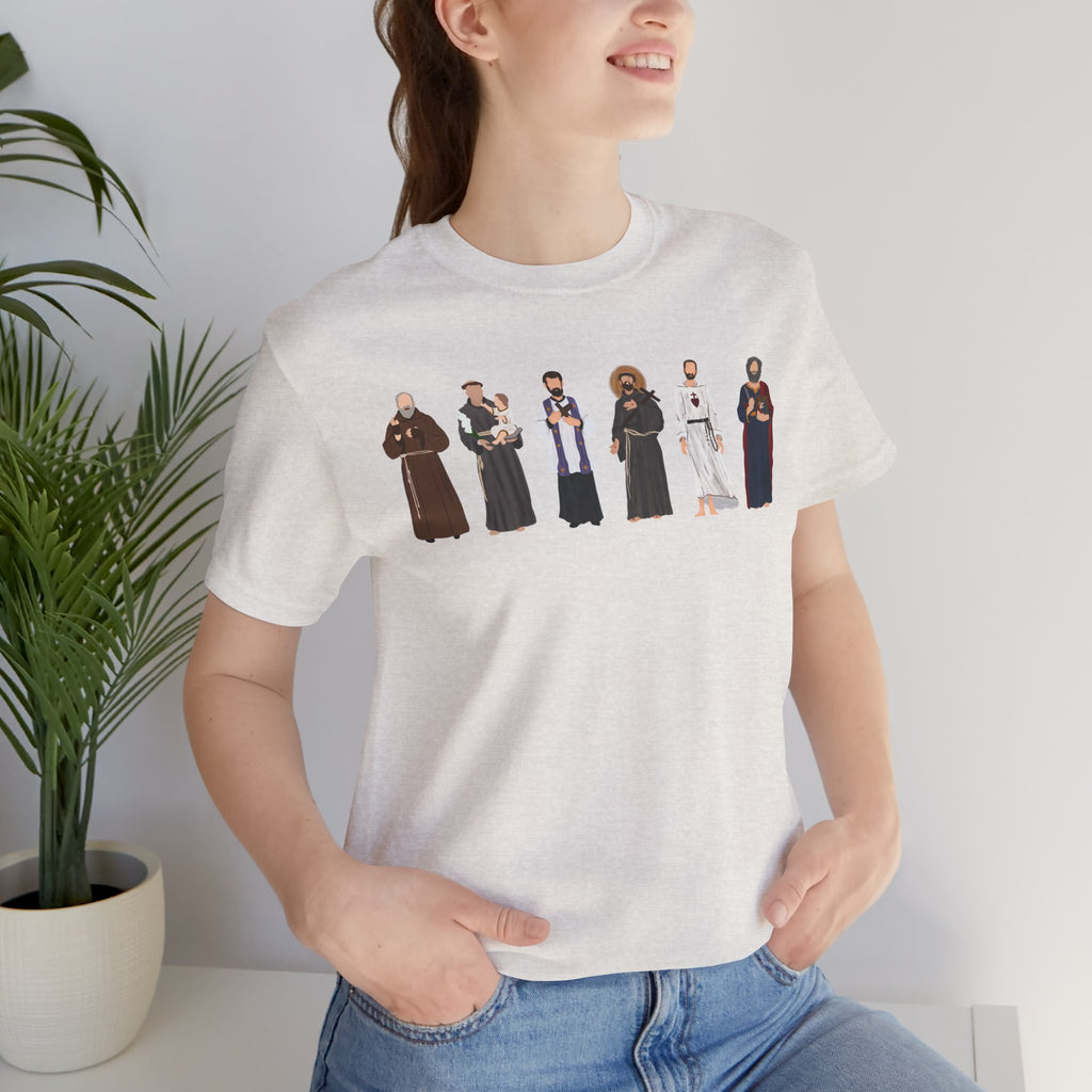 Religious Figures Lineup Tee — Saints & Clergy Portrait T-Shirt