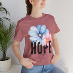 Hope Floral T-Shirt — Inspirational Hope Tee with Blue & Pink Flowers