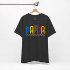 DA DA Retro Checkerboard Graphic Tee — 'DA DA' Colorblock Dad T‑Shirt