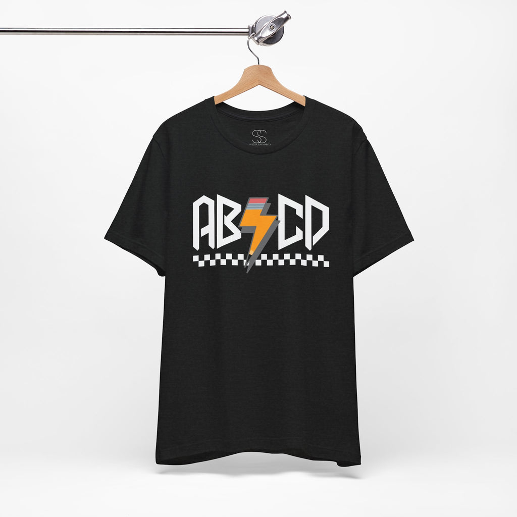 ABCD Lightning Bolt Tee - Retro Racing Checkerboard Graphic T-Shirt