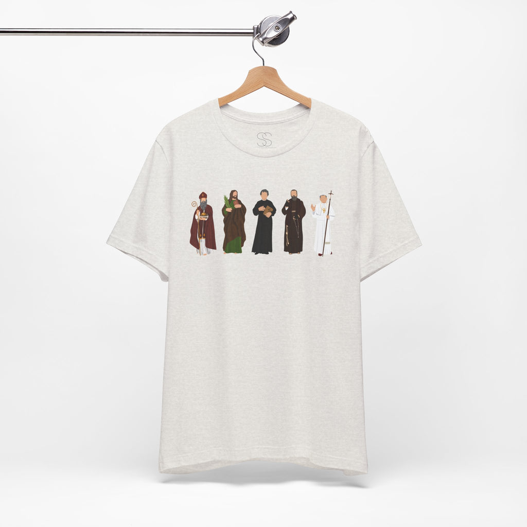 Saints Lineup T‑Shirt — Minimal Catholic Saints Illustration Tee