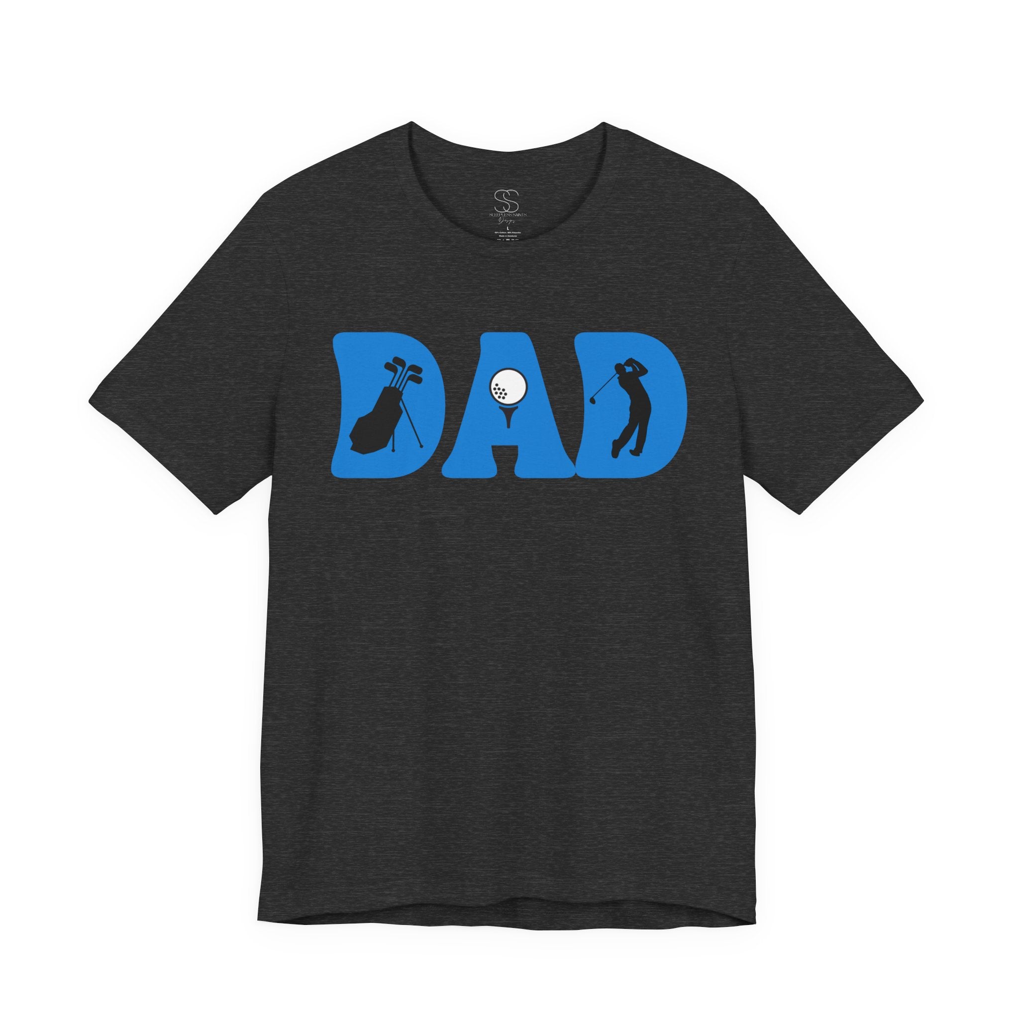 Dad Golf T-Shirt — Blue "DAD" Golf Silhouette Tee