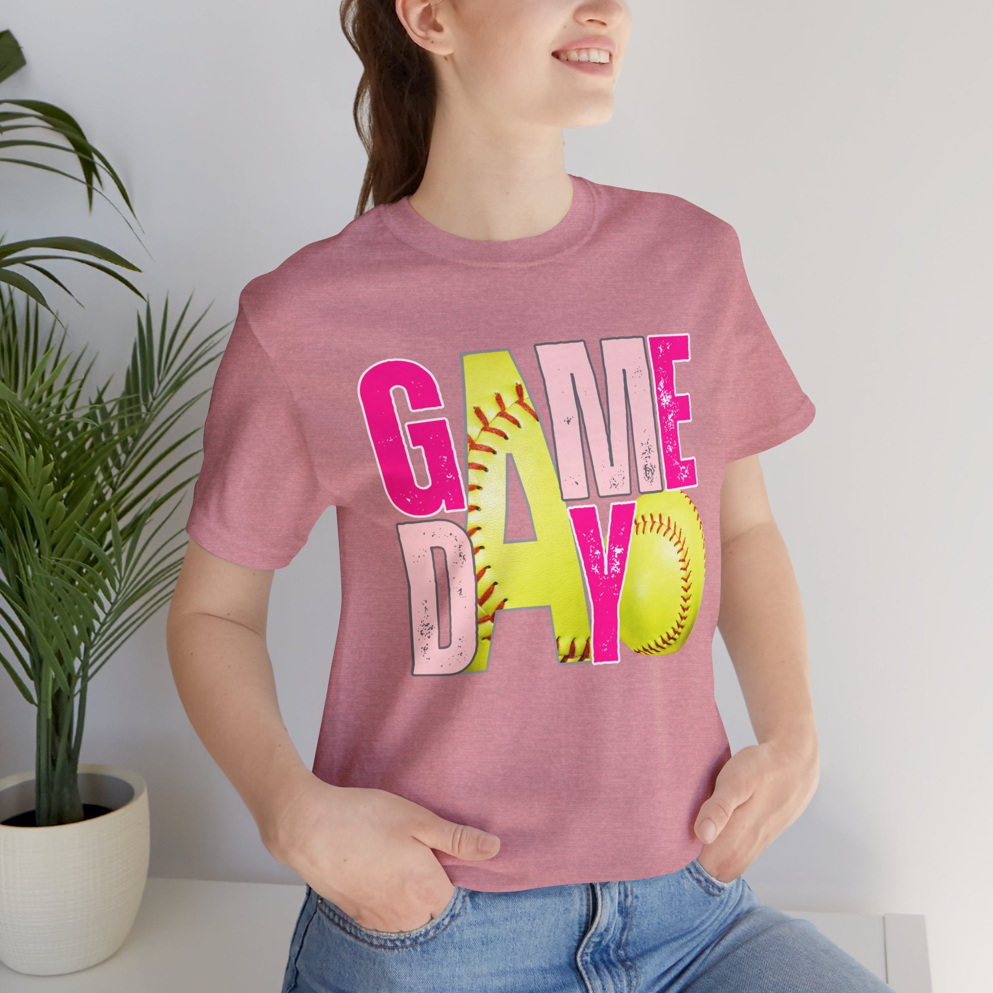 Game Day Softball T-Shirt – Bright Pink & Yellow Softball Graphic Tee