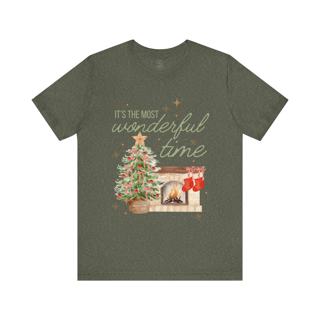 It's the Most Wonderful Time Christmas T-Shirt — Holiday Tree & Fireplace Tee