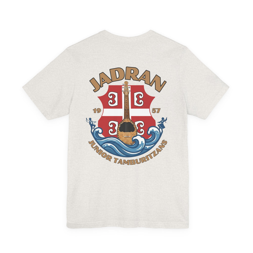 Jadran Junior Tamburitzans Adult T‑Shirt - Tan Lettering & Serbian Logo
