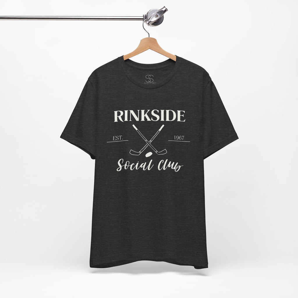 Rinkside Social Club Tee — Hockey Skate Crossed Sticks Shirt