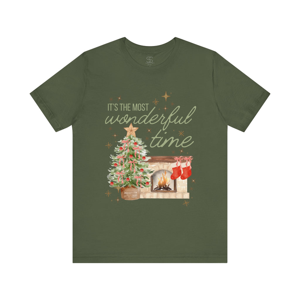 It's the Most Wonderful Time Christmas T-Shirt — Holiday Tree & Fireplace Tee