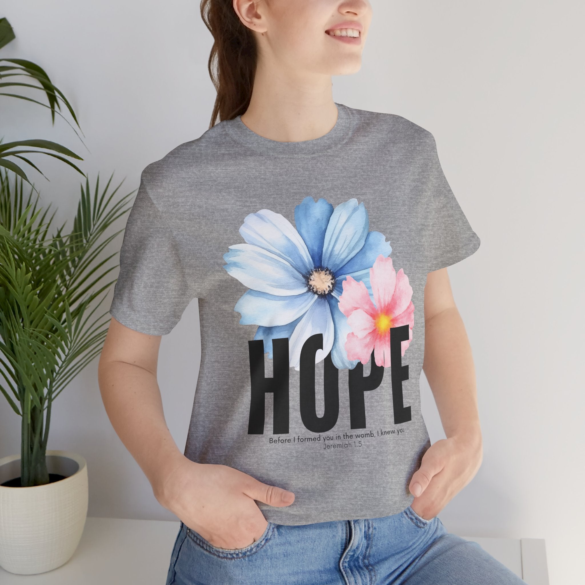 Hope Floral T-Shirt — Inspirational Hope Tee with Blue & Pink Flowers