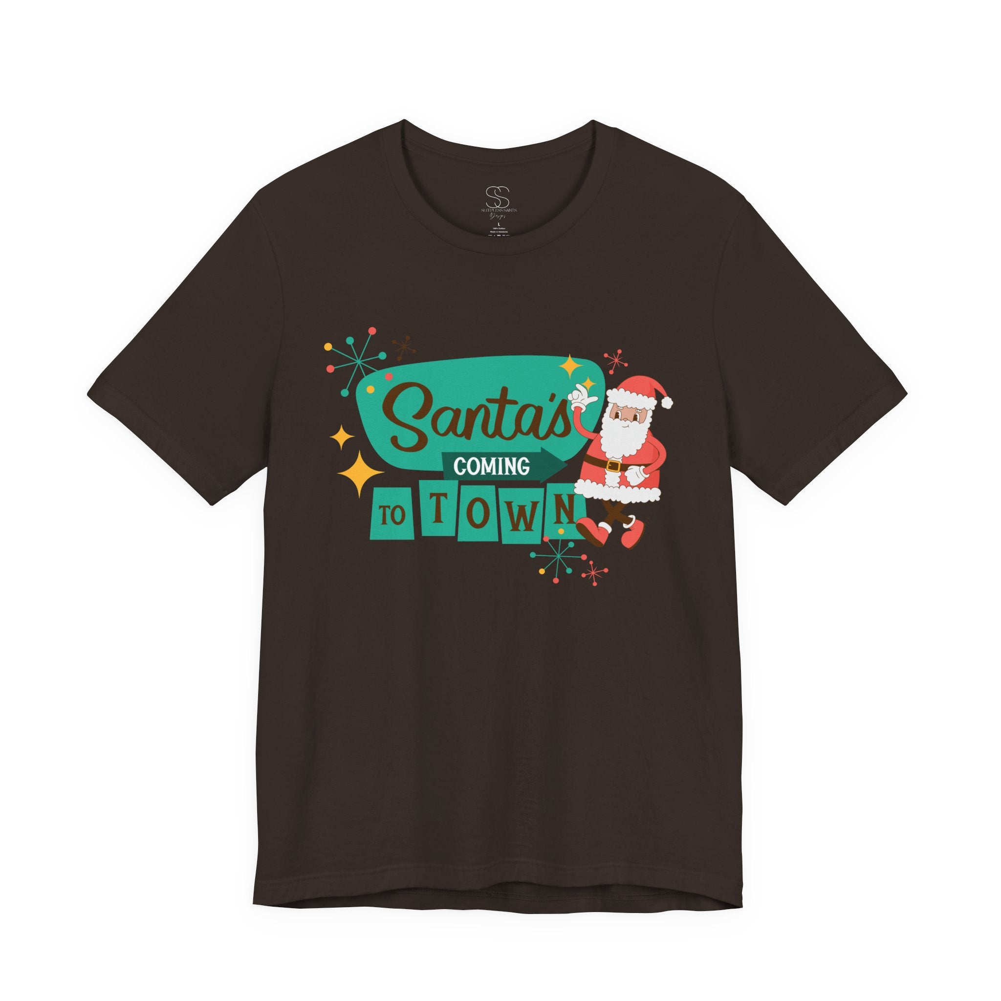 Santa's Coming to Town T-Shirt - Retro Christmas Tee with Santa Graphic