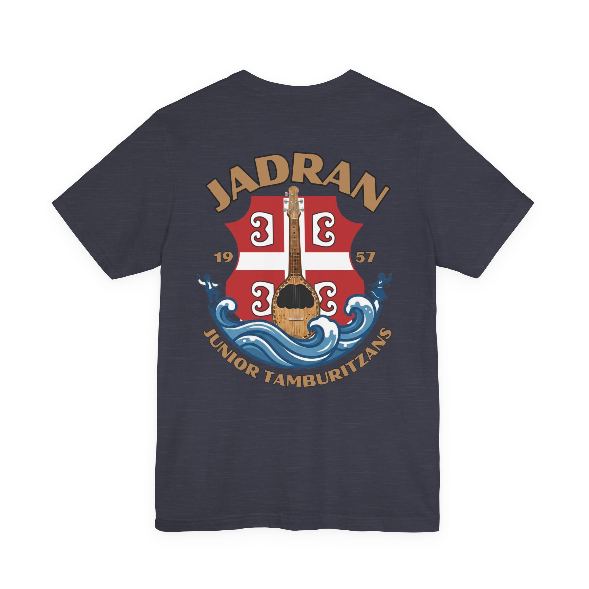 Jadran Junior Tamburitzans Adult T‑Shirt - Tan Lettering & Serbian Logo