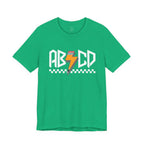 ABCD Lightning Bolt Tee - Retro Racing Checkerboard Graphic T-Shirt
