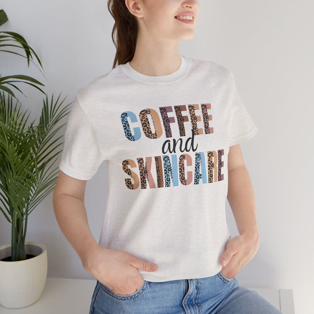 Coffee and Skincare Tee — Animal Pattern Graphic T-Shirt for Beauty Lovers