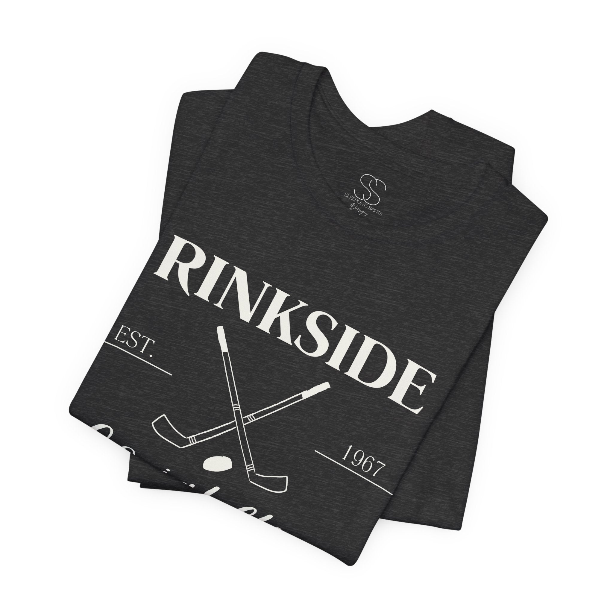 Rinkside Social Club Tee — Hockey Skate Crossed Sticks Shirt