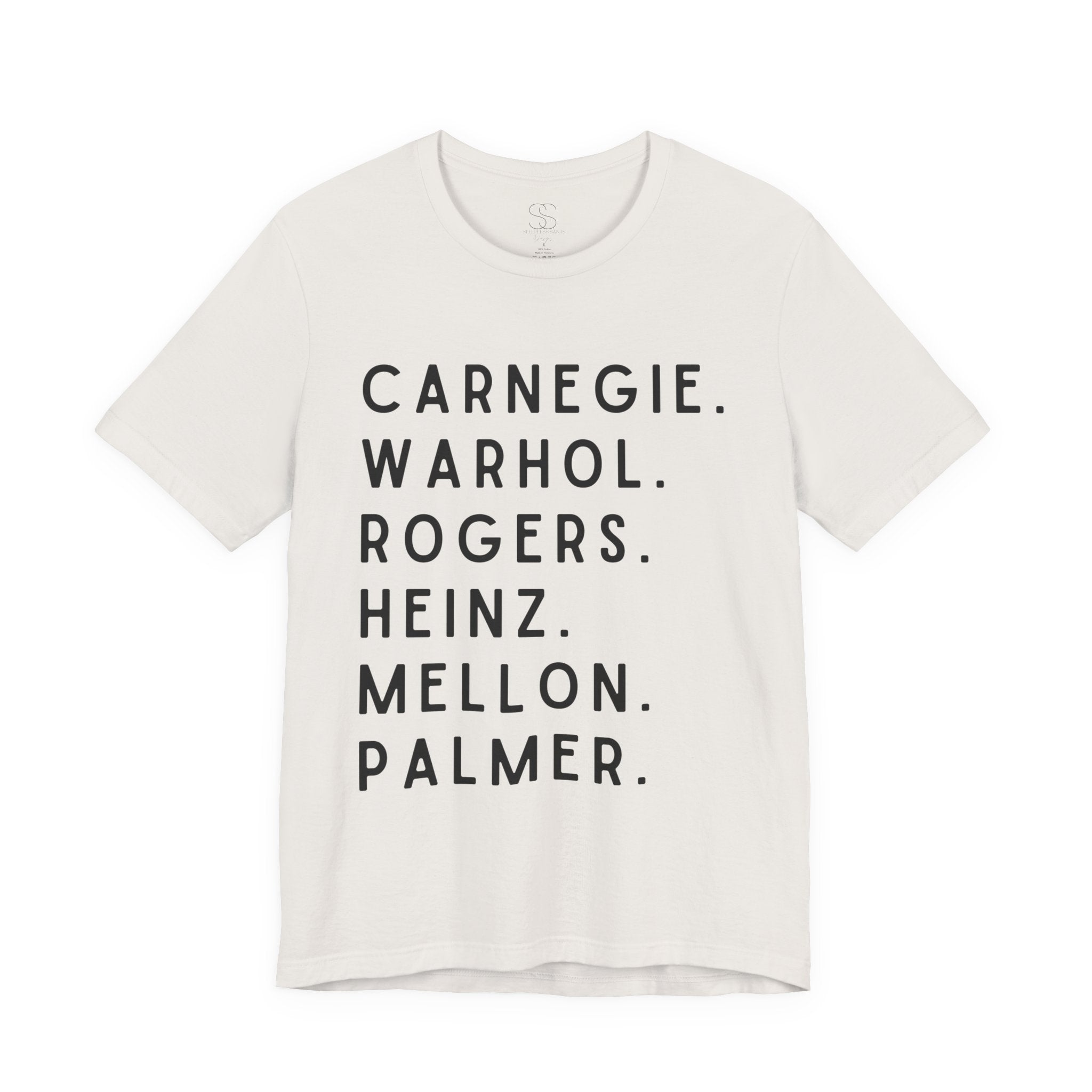 Pittsburgh Names Tee — Carnegie, Warhol, Rogers, Heinz, Mellon, Palmer