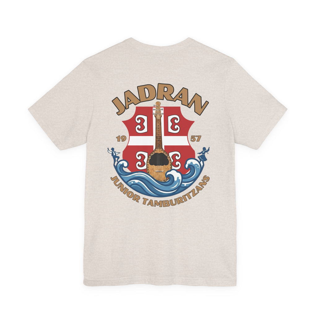 Jadran Junior Tamburitzans Adult T‑Shirt - Tan Lettering & Serbian Logo