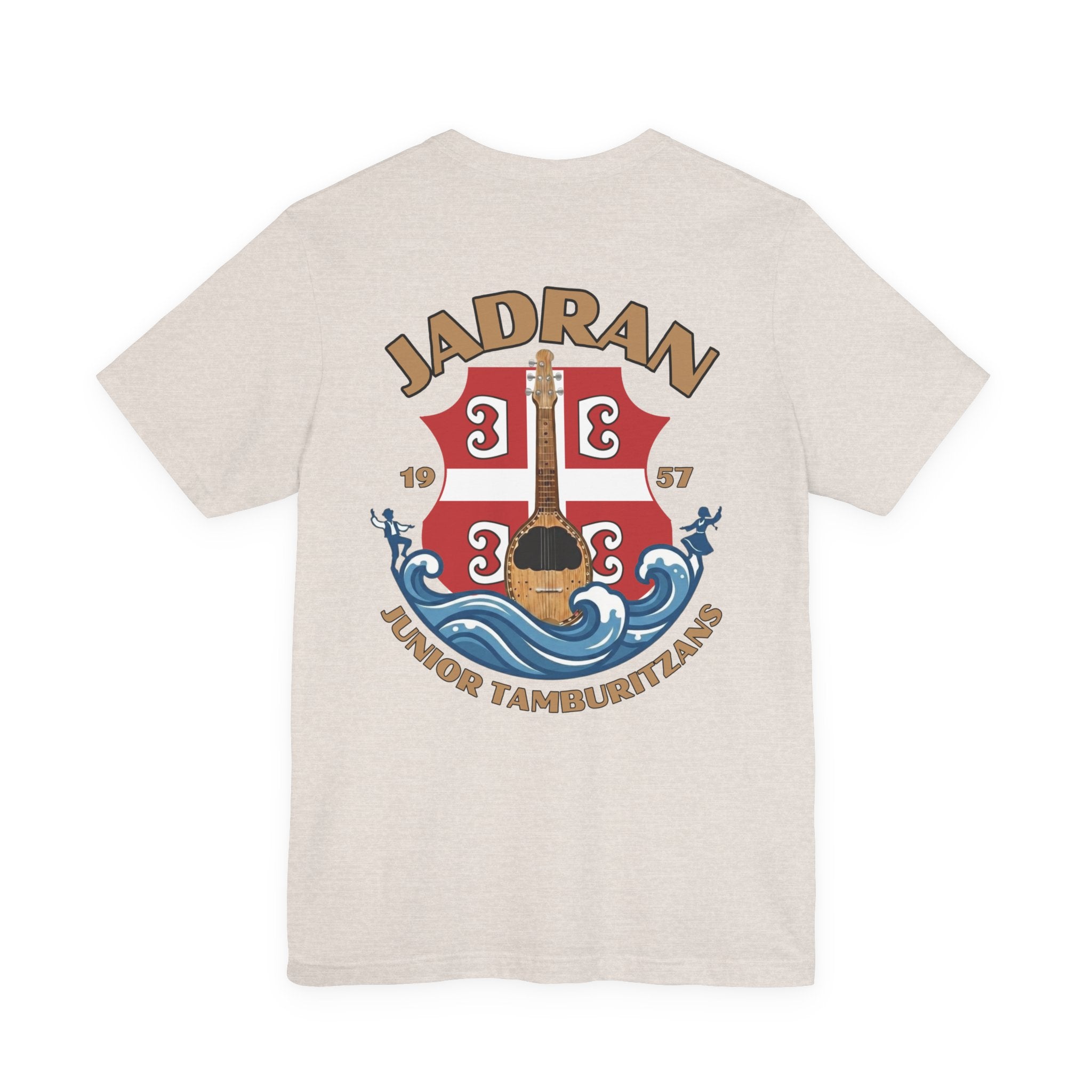 Jadran Junior Tamburitzans Adult T‑Shirt - Tan Lettering & Serbian Logo