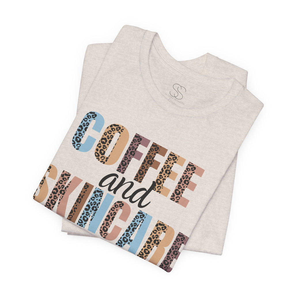 Coffee and Skincare Tee — Animal Pattern Graphic T-Shirt for Beauty Lovers